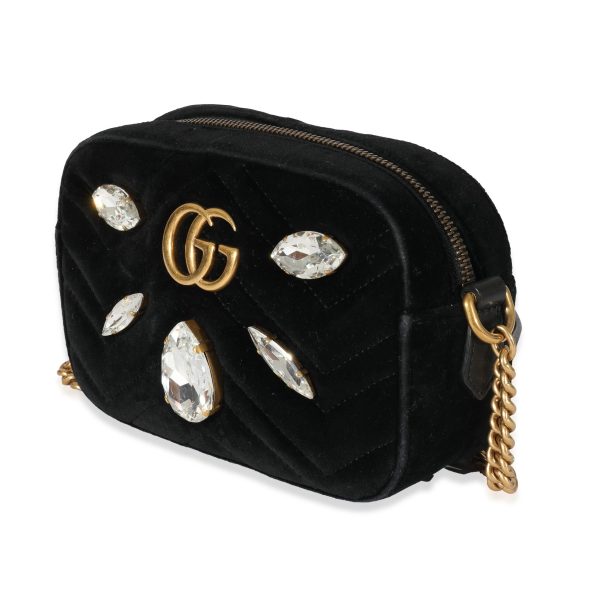 128275 sv Gucci Black Velvet Marquise Crystals Marmont Mini Bag