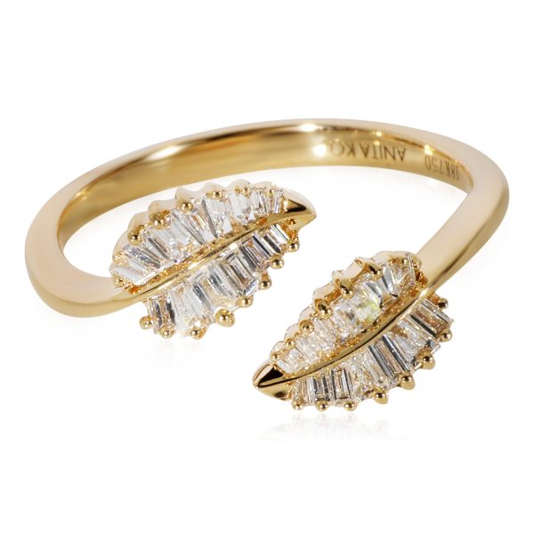 128325 fv 93ecff0e f20e 441f 95aa ac692eea8219 Anita Ko Palm Leaf Bypass Ring in 18k Yellow Gold 037 CTW