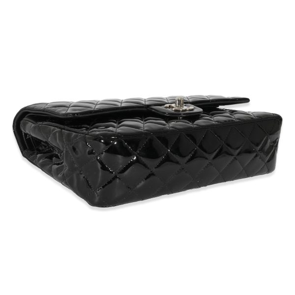 128364 clasp 0d098779 6106 4497 b739 426b53f542e9 Chanel Black Quilted Patent Leather Medium Classic Double Flap Bag