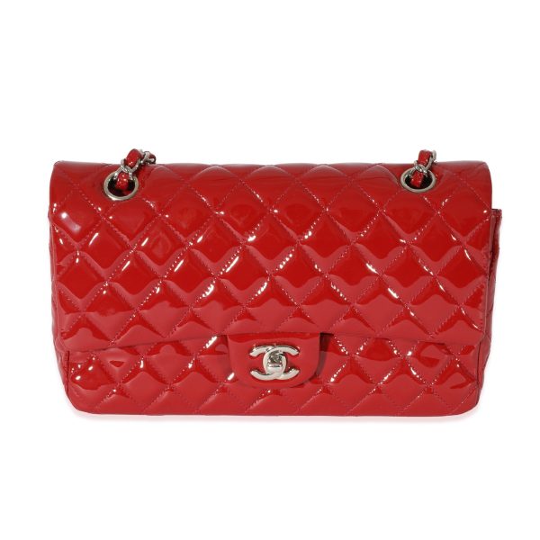 128370 fv Chanel Red Patent Classic Medium Double Flap