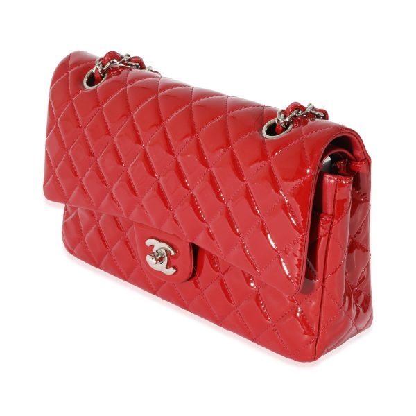 128370 sv Chanel Red Patent Classic Medium Double Flap