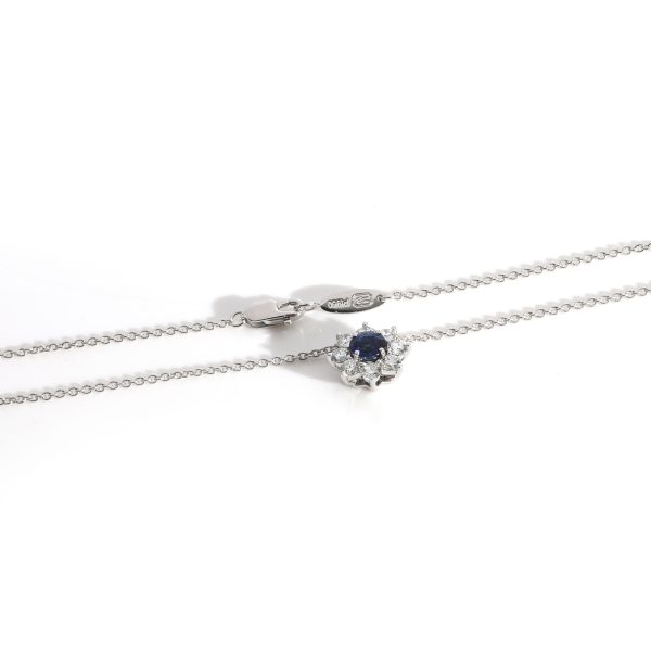 128387 clasp Harry Winston Sunflower Blue Sapphire Diamond Necklace in Platinum VS1 047 CTW