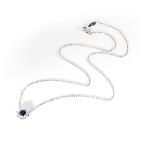 128387 pv Harry Winston Sunflower Blue Sapphire Diamond Necklace in Platinum VS1 047 CTW