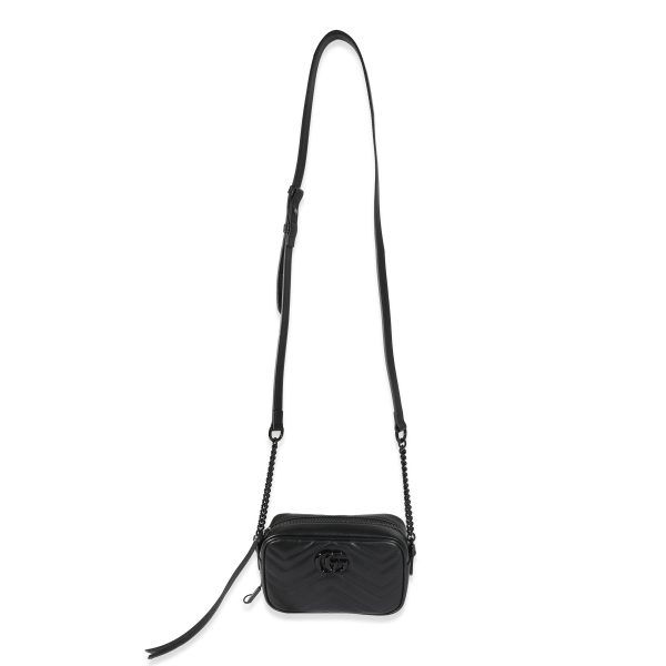 128391 bv Gucci Black Leather GG Marmont Mini Shoulder Bag