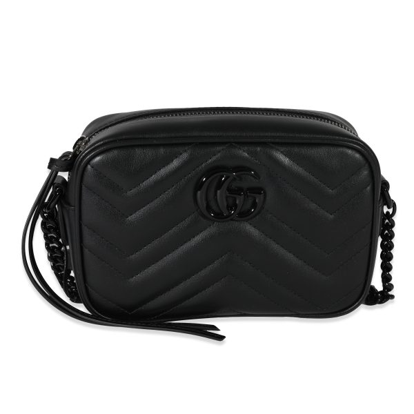 128391 fv Gucci Black Leather GG Marmont Mini Shoulder Bag