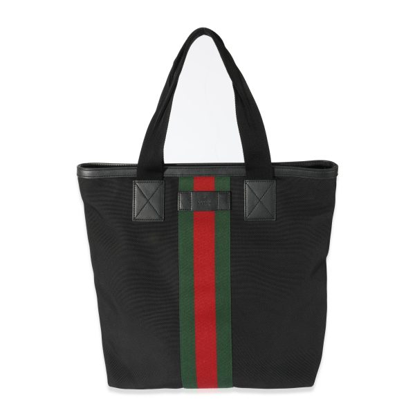 128398 fv Gucci Black Canvas Techno Web Tote