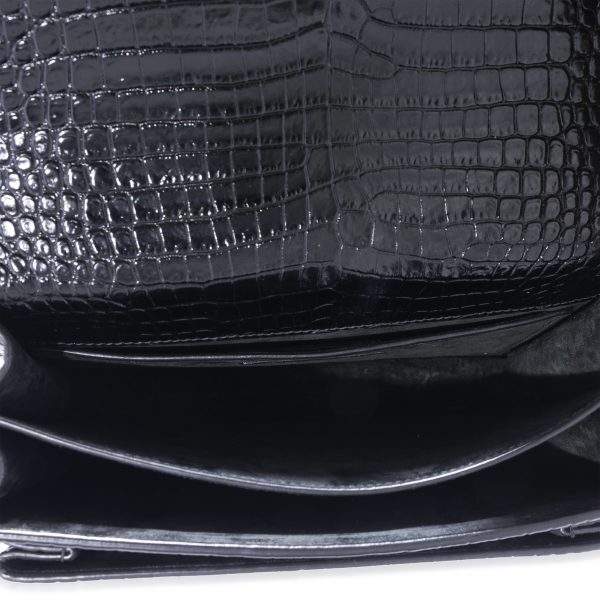 128463 ad1 Saint Laurent Crocodile Embossed Black Medium Monogram Sunset