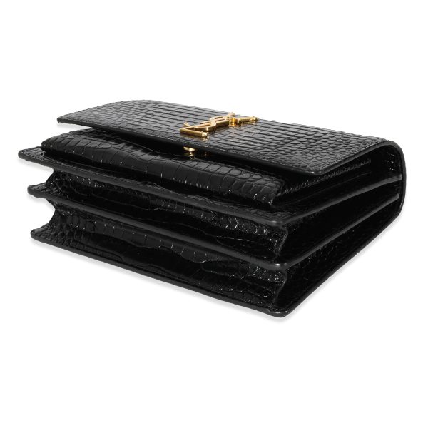 128463 clasp Saint Laurent Crocodile Embossed Black Medium Monogram Sunset