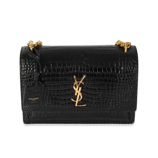 128463 fv Saint Laurent Crocodile Embossed Black Medium Monogram Sunset