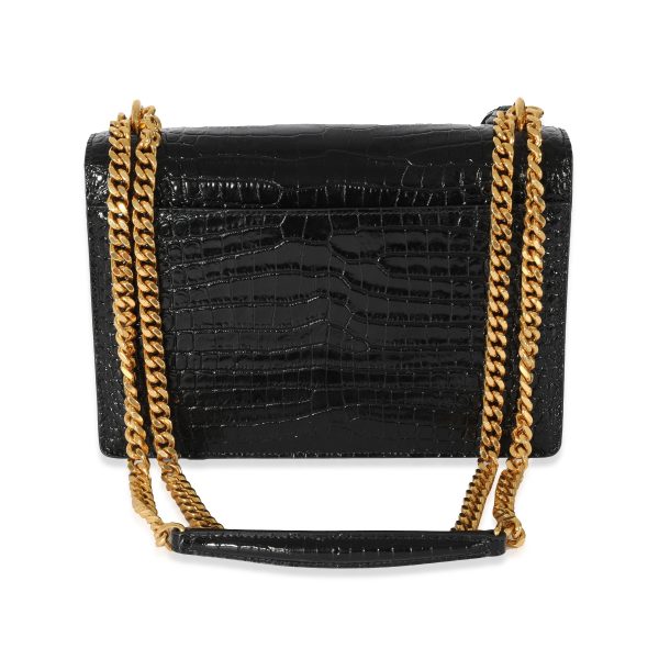 128463 pv Saint Laurent Crocodile Embossed Black Medium Monogram Sunset