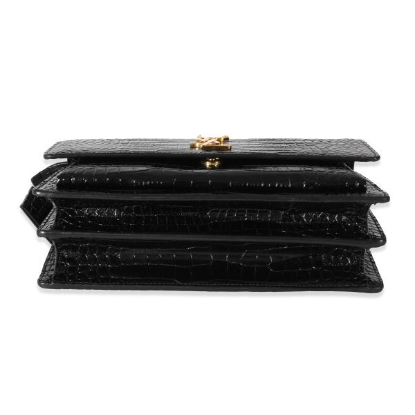 128463 stamp Saint Laurent Crocodile Embossed Black Medium Monogram Sunset