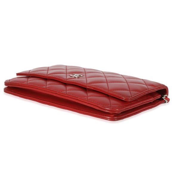 128464 clasp Chanel Red Quilted Lambskin Wallet on Chain