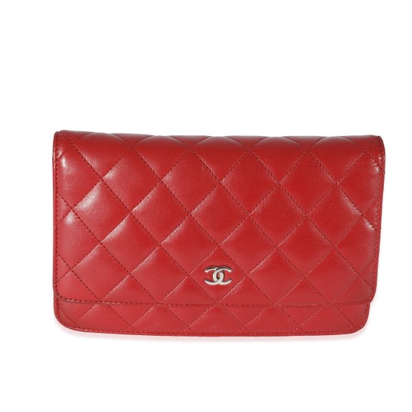 128464 fv Chanel Red Quilted Lambskin Wallet on Chain