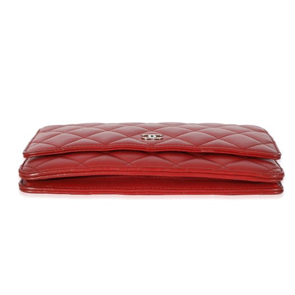 128464 stamp Chanel Red Quilted Lambskin Wallet on Chain