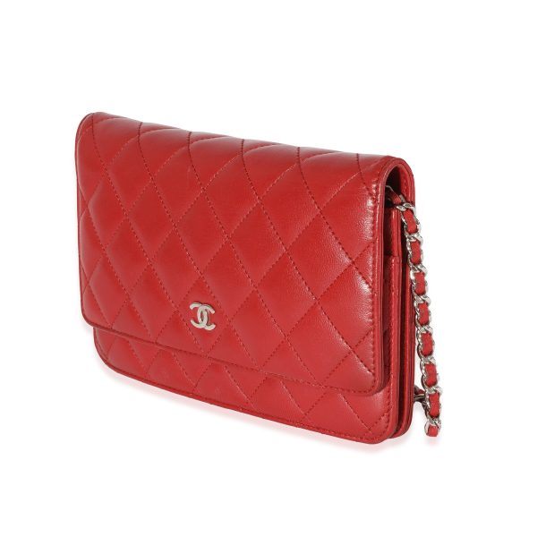 128464 sv Chanel Red Quilted Lambskin Wallet on Chain