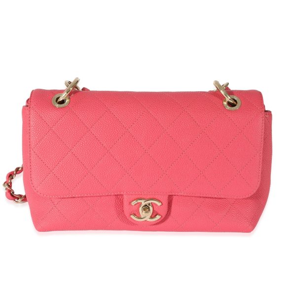 128469 fv 77f4f953 5019 4ec6 9c04 96ff712132b8 Chanel Pink Caviar Medium City Walk Flap Bag