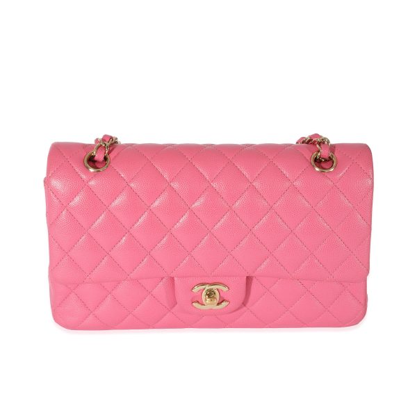 128498 fv Chanel Pink Quilted Caviar Medium Classic Double Flap