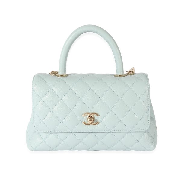 128517 fv b03fa096 49de 496a b19c 52b4ec1e60ec Chanel 22P Blue Quilted Caviar Small Coco Top Handle Flap