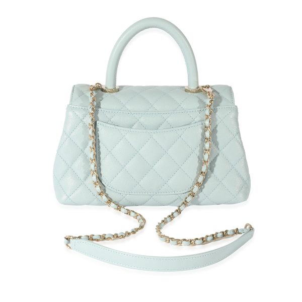 128517 pv b3c59ae3 e8ee 4db3 b7a1 5d5a9a413efa Chanel 22P Blue Quilted Caviar Small Coco Top Handle Flap