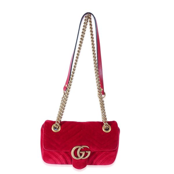 128518 bv 610db4a4 09b3 4a24 bd74 1388c8fda87d Gucci Red Matelass√© Velvet Mini Marmont Shoulder Bag