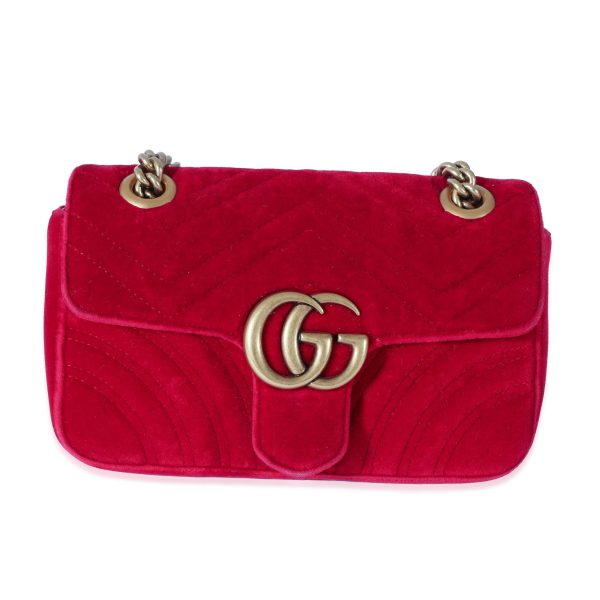 128518 fv 251f3838 d6cb 4cd2 ac03 ee88b16d18fa Gucci Red Matelass√© Velvet Mini Marmont Shoulder Bag