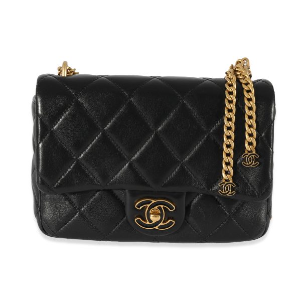 128548 fv Chanel Black Lambskin Enamel Pending CC Mini Square Flap