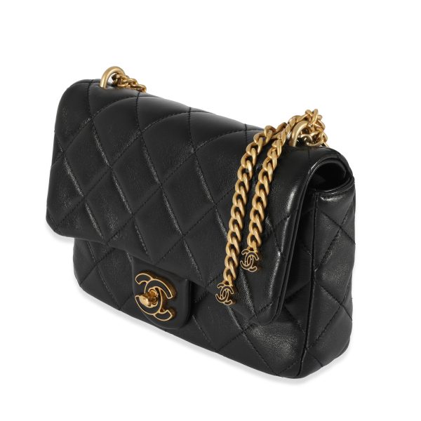 128548 sv Chanel Black Lambskin Enamel Pending CC Mini Square Flap