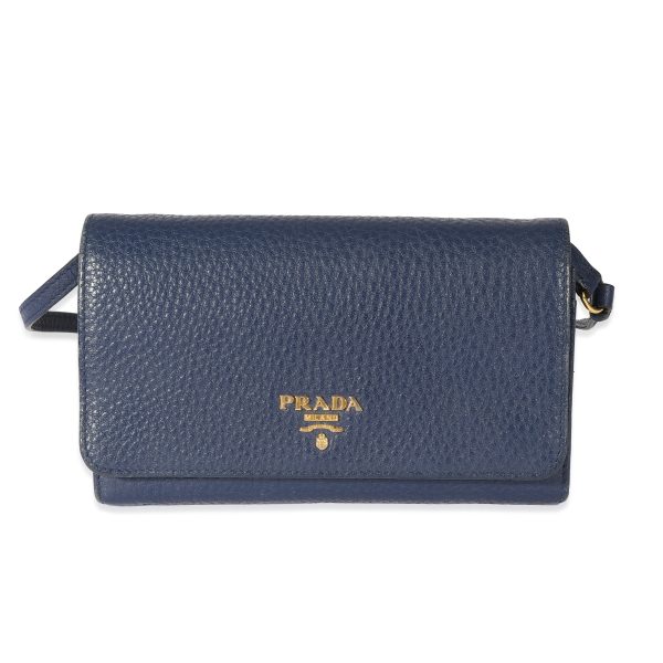 128555 fv Prada Navy Leather Wallet On Strap