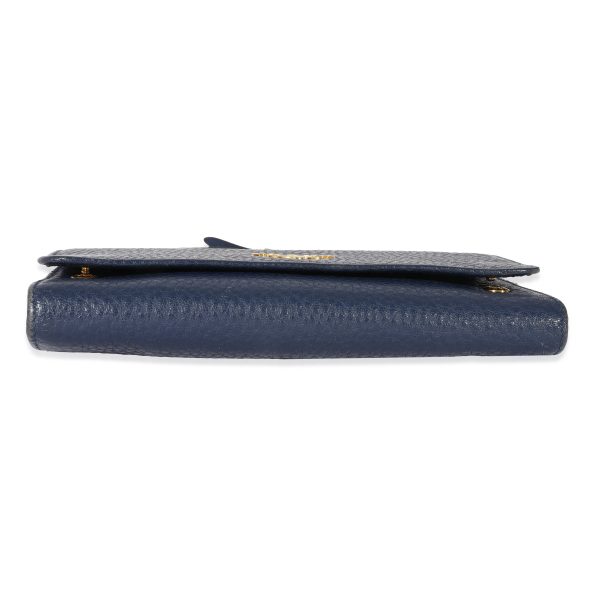 128555 stamp Prada Navy Leather Wallet On Strap