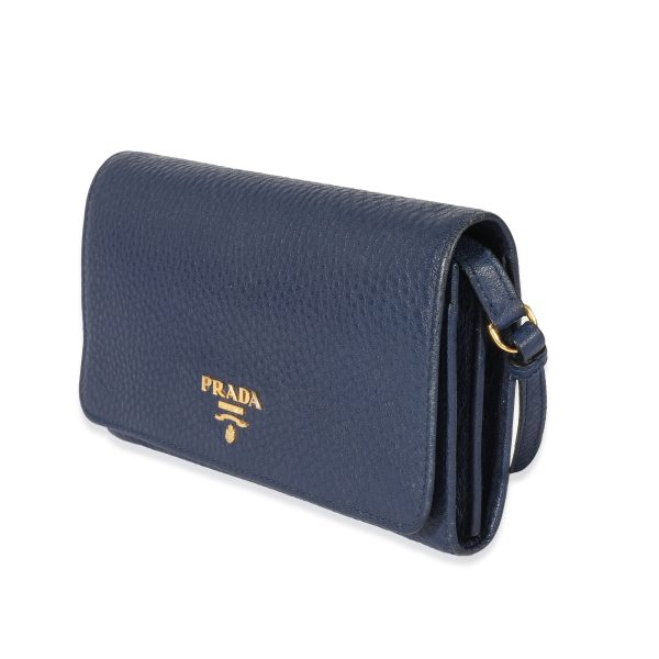 128555 sv Prada Navy Leather Wallet On Strap