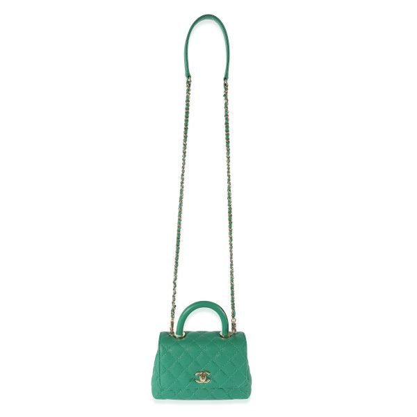 128589 av Chanel Green Caviar Mini Coco Top Handle