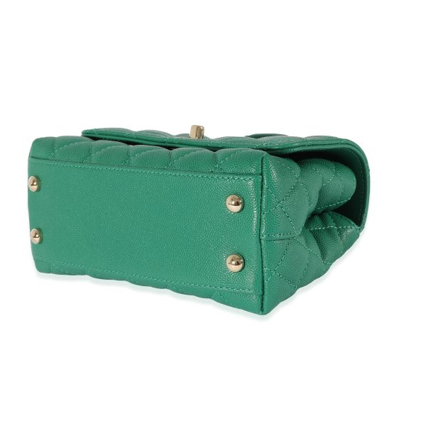 128589 clasp Chanel Green Caviar Mini Coco Top Handle