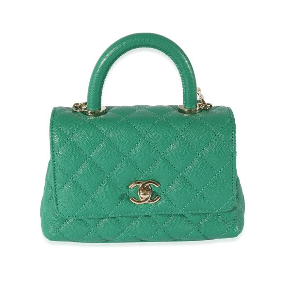 128589 fv Chanel Green Caviar Mini Coco Top Handle