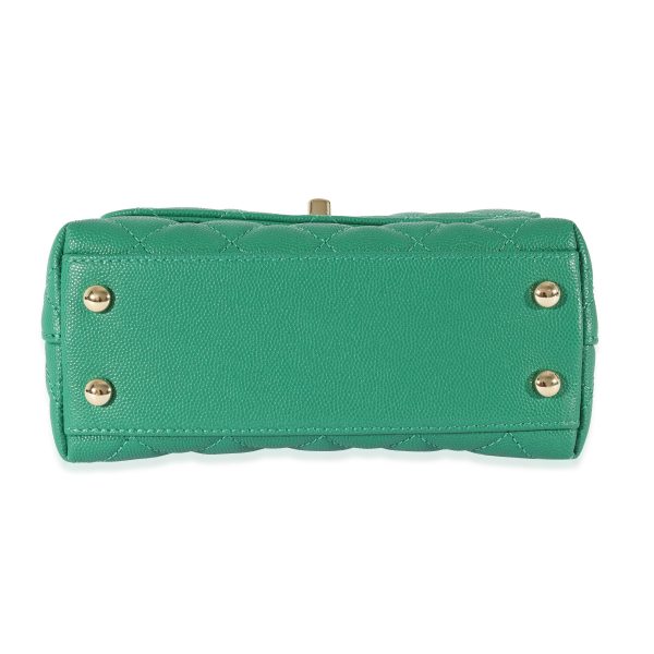 128589 stamp Chanel Green Caviar Mini Coco Top Handle