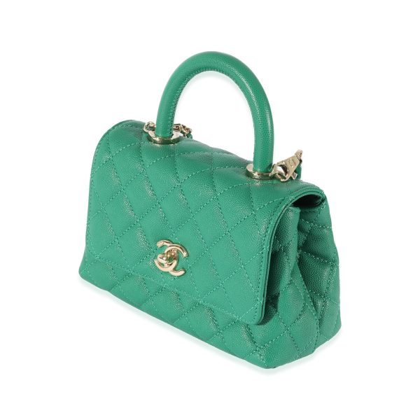 128589 sv Chanel Green Caviar Mini Coco Top Handle