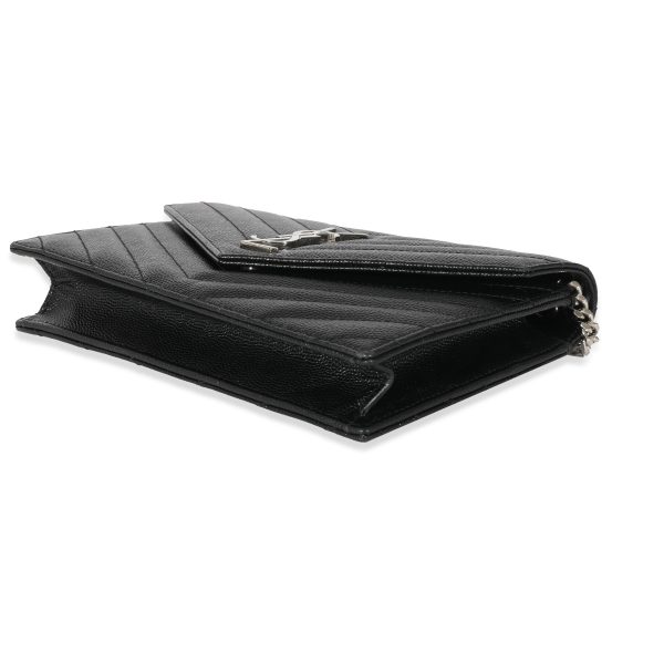 128689 box Saint Laurent Black Grain De Poudre Envelope Chain Wallet