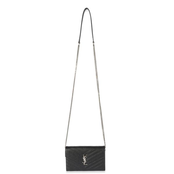 128689 bv Saint Laurent Black Grain De Poudre Envelope Chain Wallet