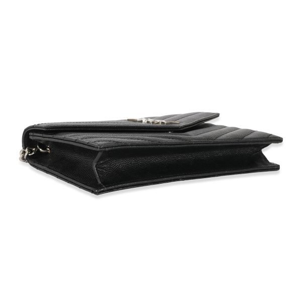 128689 clasp Saint Laurent Black Grain De Poudre Envelope Chain Wallet