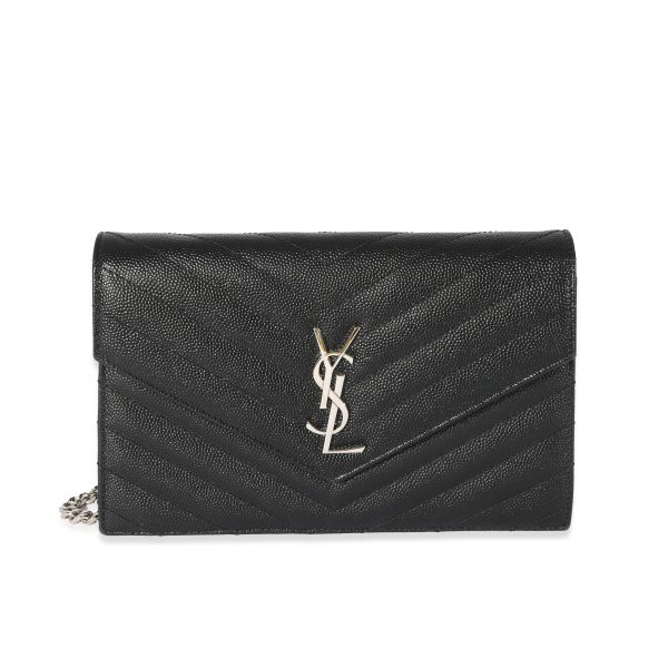 128689 fv Saint Laurent Black Grain De Poudre Envelope Chain Wallet