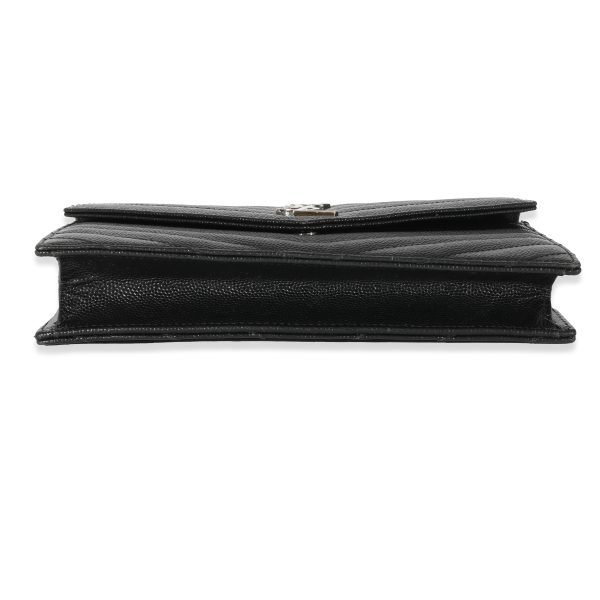 128689 stamp Saint Laurent Black Grain De Poudre Envelope Chain Wallet