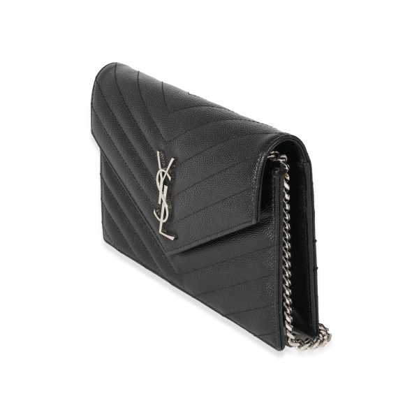 128689 sv Saint Laurent Black Grain De Poudre Envelope Chain Wallet