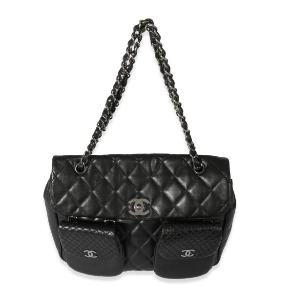 128733 fv 8fc2051f 4b1f 4ee8 90fe d0075685722b Chanel Vintage Black Quilted Lambskin Medium Multi Pocket Bag