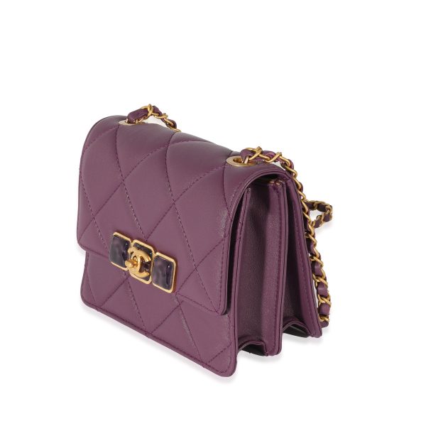 128740 sv 375a64ff fcce 479a 8988 37ff7dcbe20c Chanel 22A Purple Matelasse Calfskin Resin Flap Bag