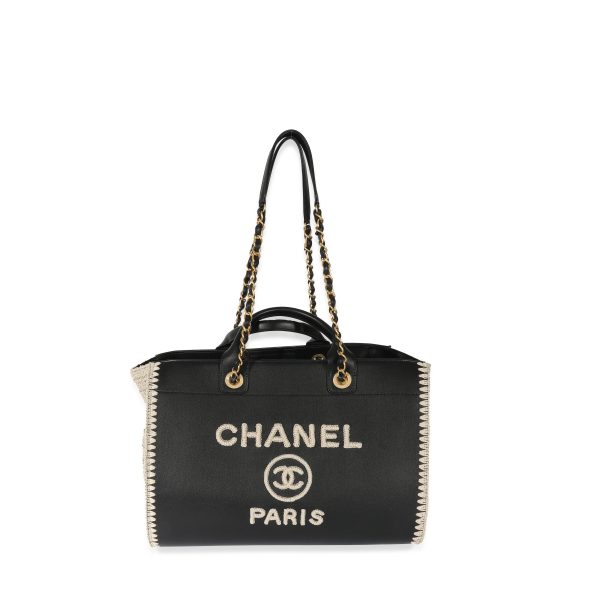 128747 bv Chanel Chanel Black Leather Crochet Deauville Tote