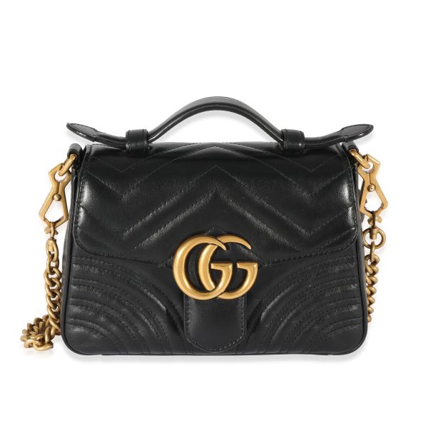 128906 fv Gucci Black Leather Mini Marmont Top Handle