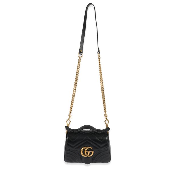 128906 stamp Gucci Black Leather Mini Marmont Top Handle