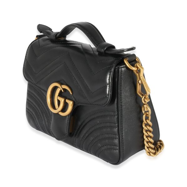 128906 sv Gucci Black Leather Mini Marmont Top Handle