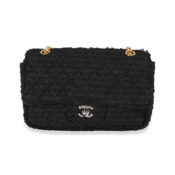 129015 fv Chanel Black Boucle CC Medium Flap Bag