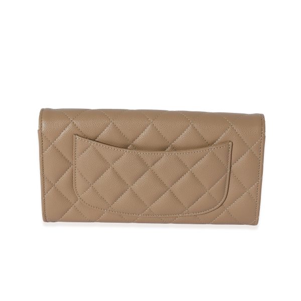 129025 pv Chanel 22A Dark Beige Quilted Classic Long Flap Wallet