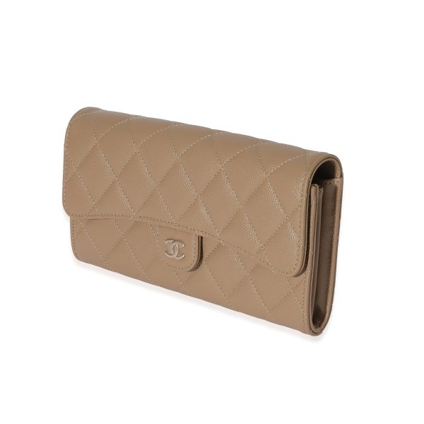 129025 sv Chanel 22A Dark Beige Quilted Classic Long Flap Wallet